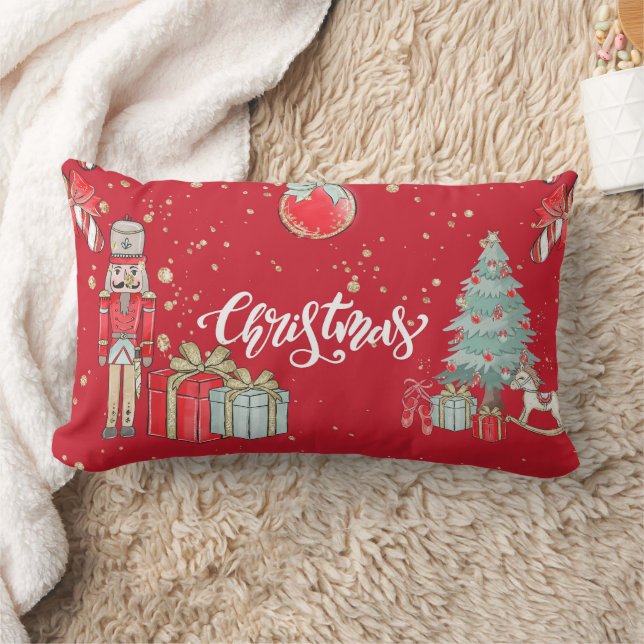 Decorative Snow Blue & White Ball Merry Christmas Lumbar Cushion (Blanket)
