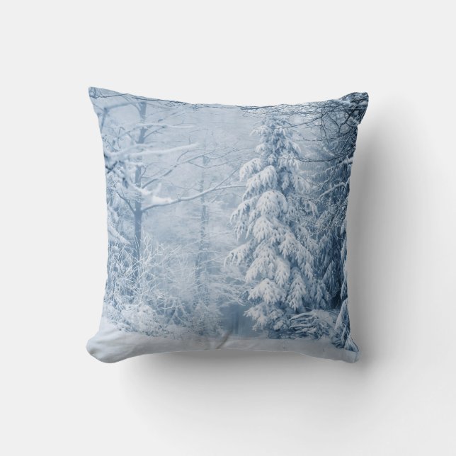 Decorative Snow Blue & White Snow Merry Christmas Cushion (Front)