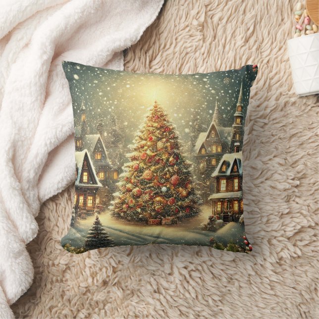 Decorative Snow Blue & White Snow Merry Christmas Cushion (Blanket)