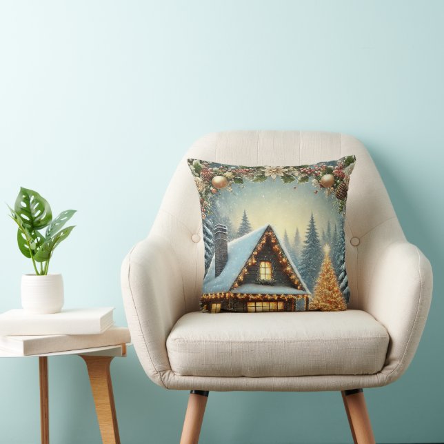 Decorative Snow Blue & White Snow Merry Christmas Cushion (Chair)