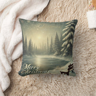 Decorative Snow Blue & White Snow Merry Christmas Cushion