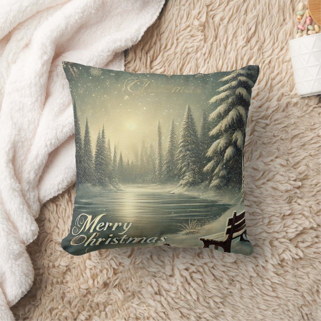 Decorative Snow Blue & White Snow Merry Christmas Cushion (Blanket)