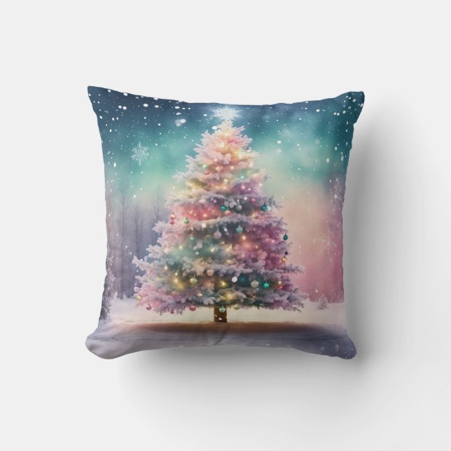 Decorative Snow Blue & White Snow Merry Christmas Cushion (Front)