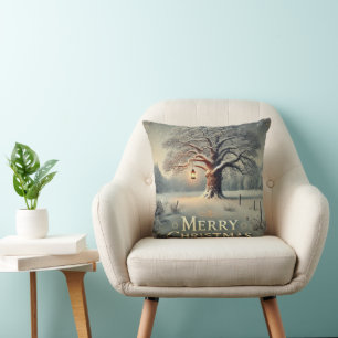 Decorative Snow Blue & White Snow Merry Christmas Cushion