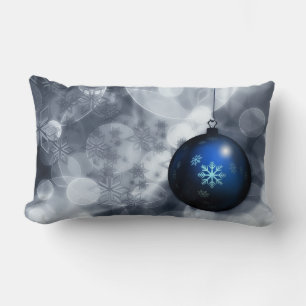 Decorative Snow Flake Blue Ball Christmas Lumbar Cushion