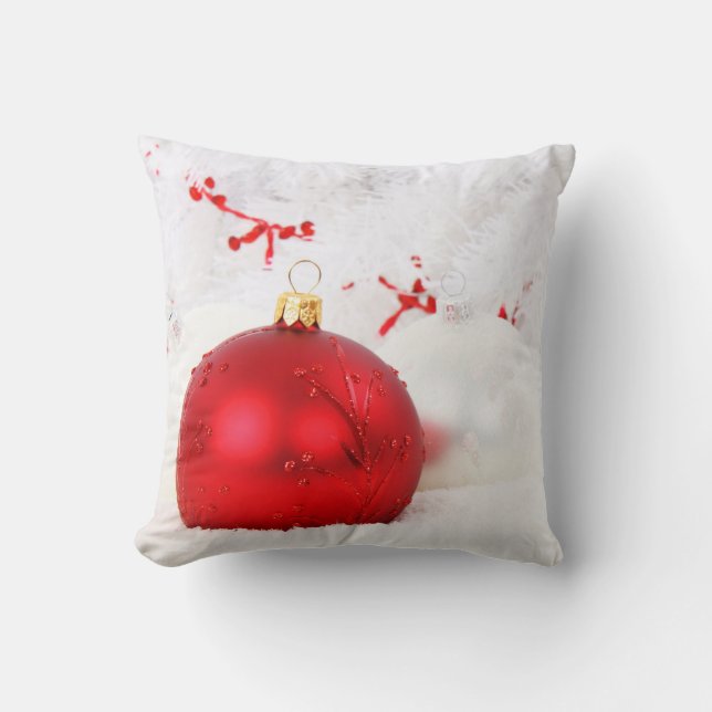 Decorative Snow Red & White Ball Merry Christmas Cushion (Front)