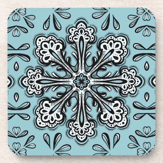 Decorative Snowflake Fun Abstract Blue Winter Coaster (Front)
