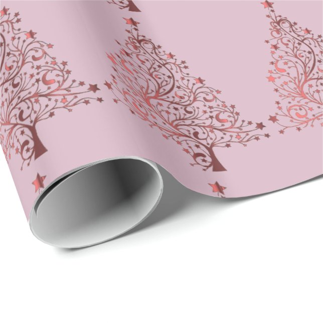 Decorative Soft Pink Christmas Tree Pattern Wrapping Paper (Roll Corner)
