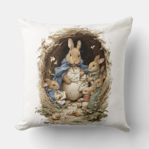 Decorative Spring Rabbit Flowers Throw Pillow