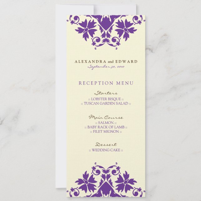 Decorative Stamp Wedding Reception Menu (purple) Invitation (Front)