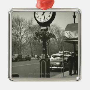 Decorative street clock two background people metal tree decoration