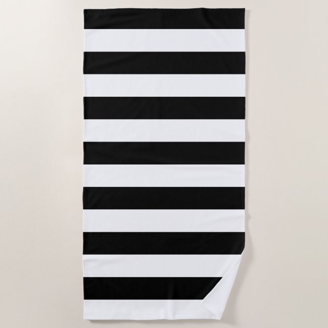 Decorative Striped Black & White Stripes Pattern Beach Towel (Front)