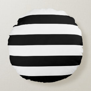 Decorative Striped Black & White Stripes Pattern Round Cushion