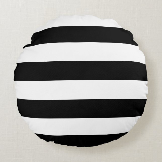 Decorative Striped Black & White Stripes Pattern Round Cushion (Front)