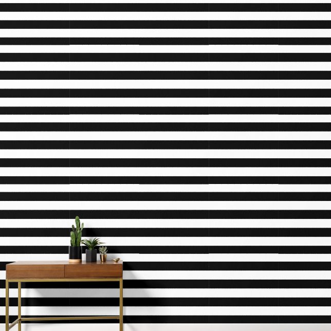 Decorative Striped Black & White Stripes Pattern Wallpaper (Hallway)