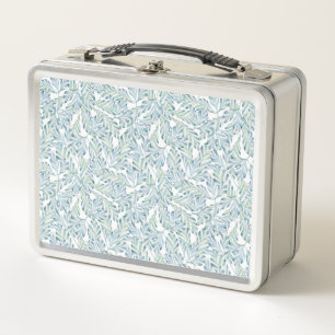 Decorative Striped Leaf Pattern Metal Lunch Box