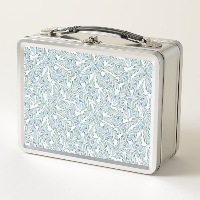 Decorative Striped Leaf Pattern Metal Lunch Box (Front)
