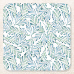 Decorative Striped Leaf Pattern Square Paper Coaster
