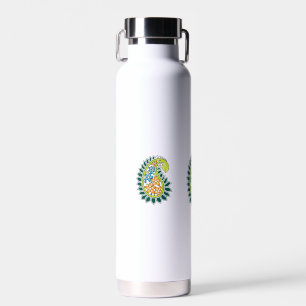 Decorative Style, Dark Blue Green, Wattle Water Bottle