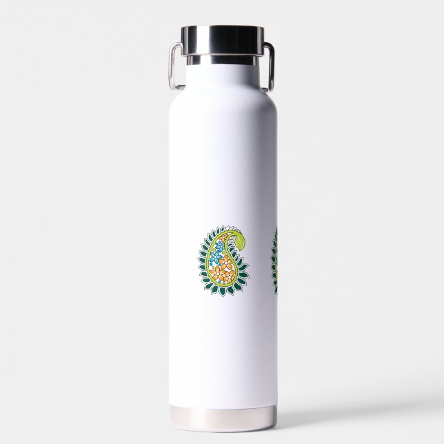 Decorative Style, Dark Blue Green, Wattle Water Bottle (Front)