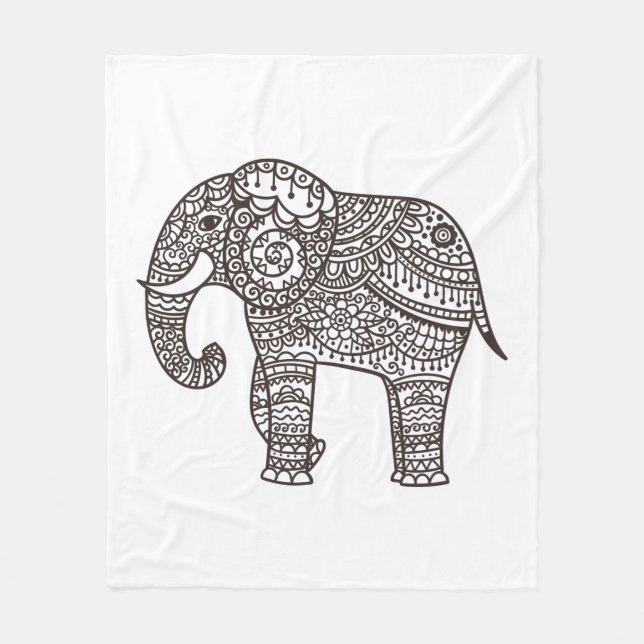Decorative Style Elephant Fleece Blanket (Front)