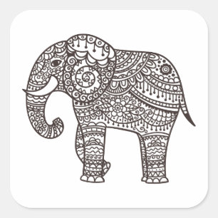 Decorative Style Elephant Square Sticker