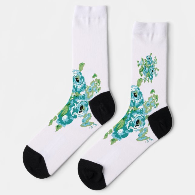 Decorative Style, Mint Cream, Fountain Blue, Teal. Socks (Left)