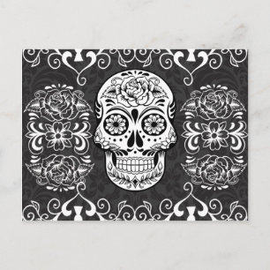 Decorative Sugar Skull Black White Gothic Grunge Postcard