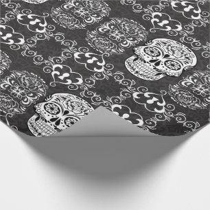 Decorative Sugar Skull Black White Gothic Grunge Wrapping Paper
