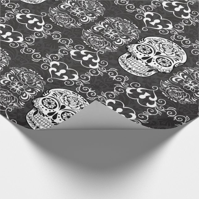 Decorative Sugar Skull Black White Gothic Grunge Wrapping Paper (Corner)