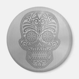 Decorative Sugar Skull with a Stainless Steel Look Magnet