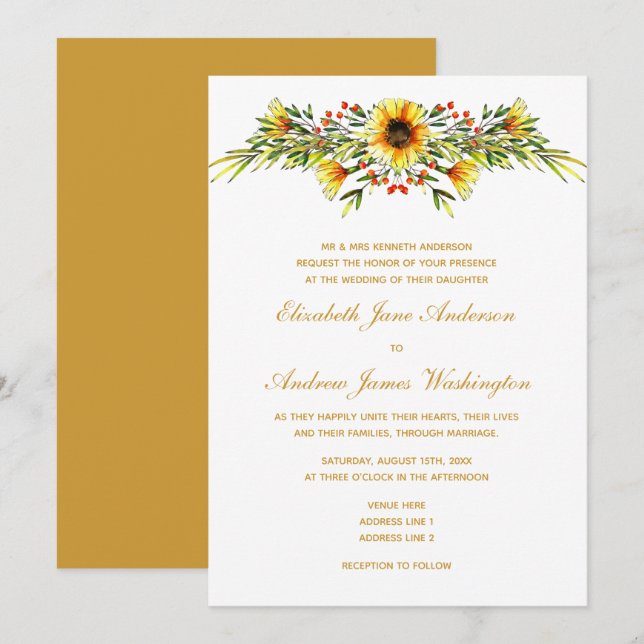 Decorative Summer Flowers Wedding Invitation (Front/Back)
