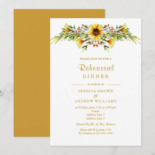 Decorative Summer Flowers Wedding Rehearsal Dinner Invitation