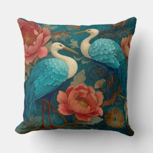 Decorative Swan Bird Flowers Throw Pillow