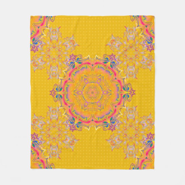 Decorative symmetry arabesque. Beige, pink and yel Fleece Blanket (Front)