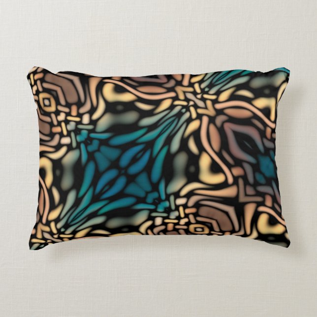Decorative Teal Blue Gold Pattern Decorative Cushion (Front)