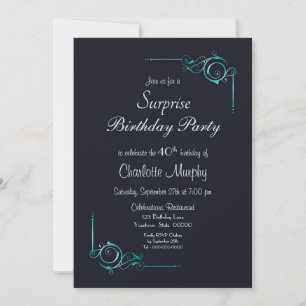 Decorative Teal Border Surprise 40th Birthday Invitation
