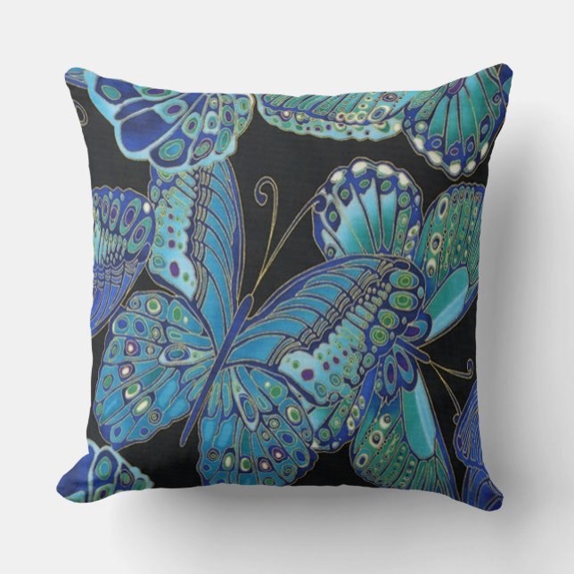 Decorative Teal Butterfly Throw Pillow (Front)