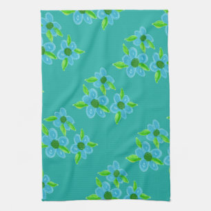 Decorative Teal Flowered Tea Towel