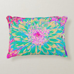 Decorative Teal Green and Hot Pink Dahlia Flower Cushion
