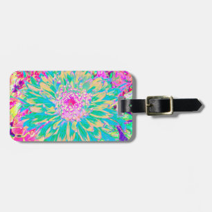 Decorative Teal Green and Hot Pink Dahlia Flower Luggage Tag