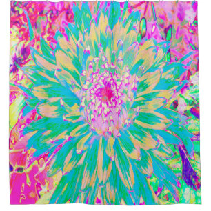 Decorative Teal Green and Hot Pink Dahlia Flower Shower Curtain
