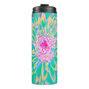 Decorative Teal Green and Hot Pink Dahlia Flower Thermal Tumbler