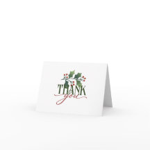 Decorative THANK You with Holly Sprig Holiday Card
