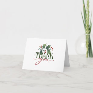 Decorative THANK You with Holly Sprig Holiday Card