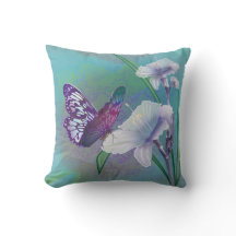 Decorative Throw Pillow with Lilies and Butterfly