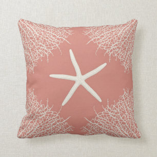Decorative throw pillow with seastar and coral