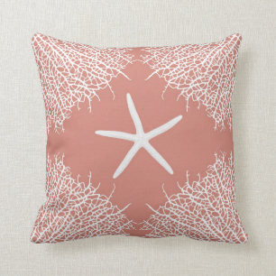 Decorative throw pillow with seastar and coral