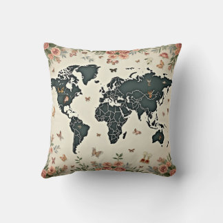 Decorative Throw Pillow with world map