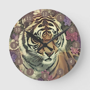 Decorative Tiger Flower Round Clock